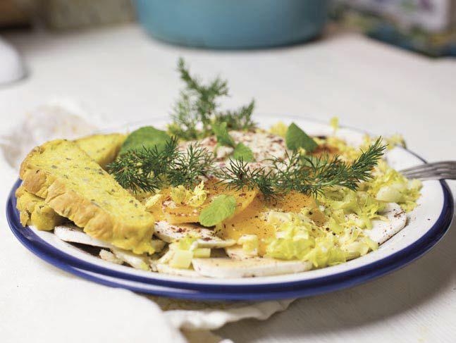 Carpaccio agli agrumi con spalmabile di soia