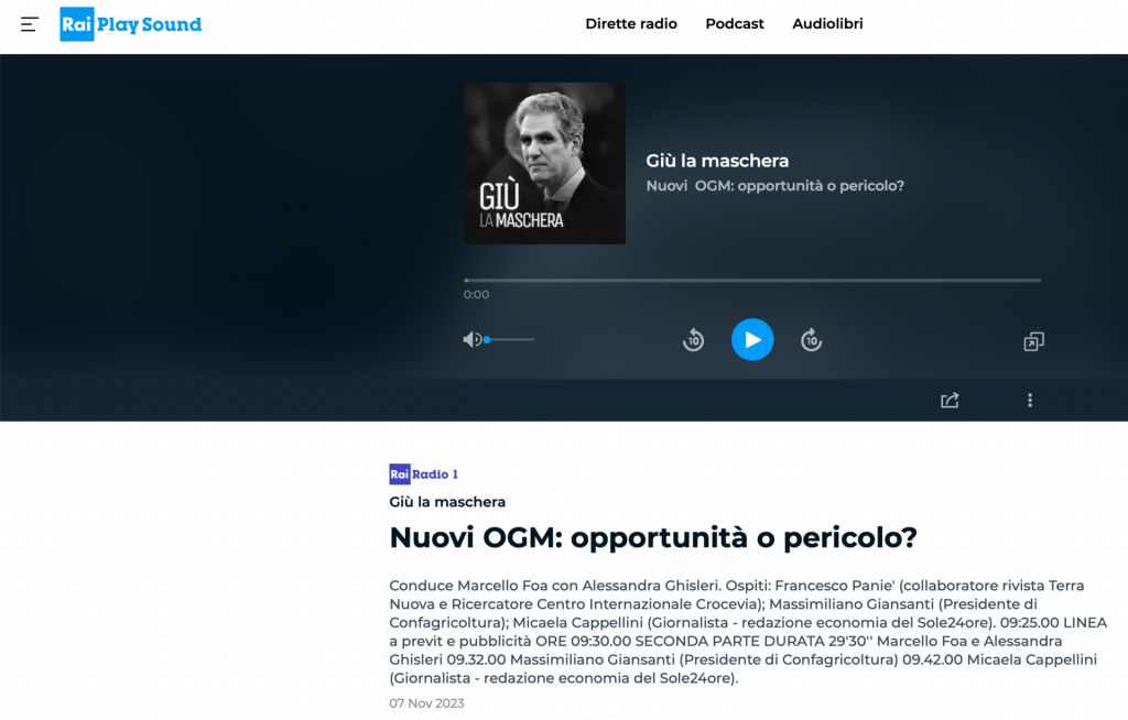 Nuovi OGM: Francesco Paniè ai microfoni di “Giù la maschera” su Rai Radio1