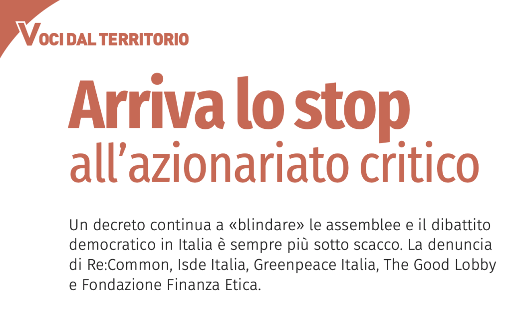 Recommon: «L’azionariato critico non si può più fare»