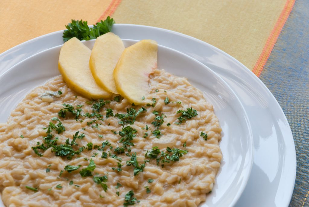 Risotto gorgonzola e pesche