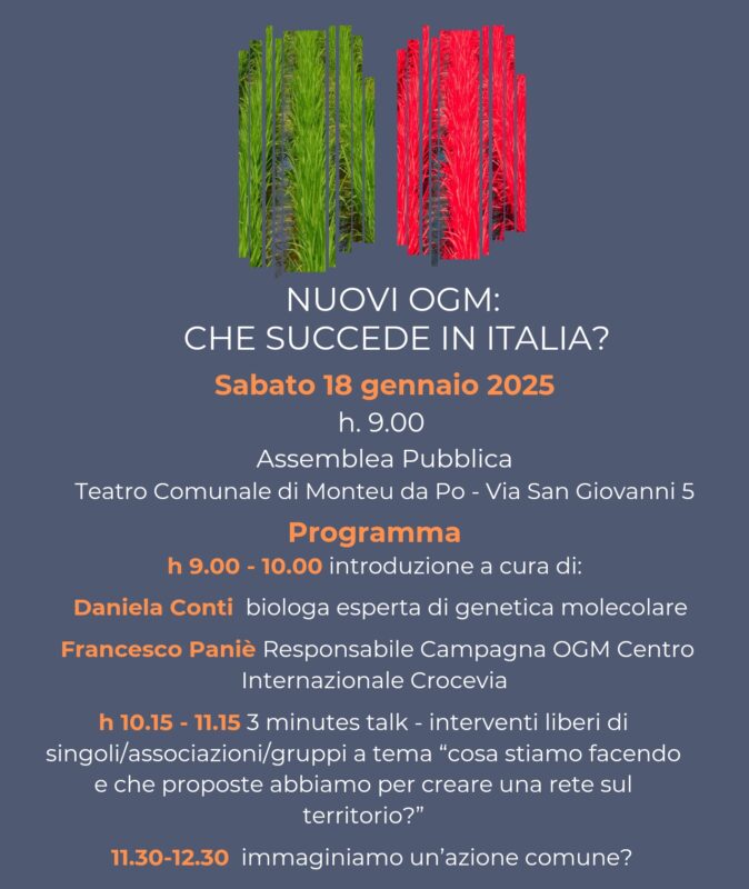 "Nuovi OGM: che succede in Italia?": incontro a Monteu Da Po (Torino)